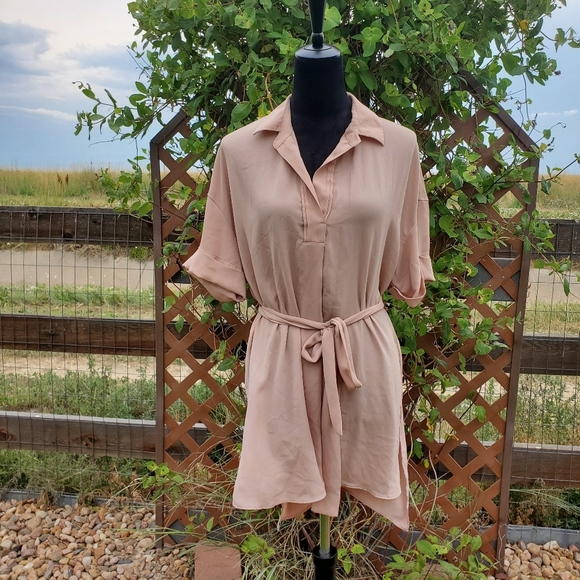 Worthington V-Neck Cuffed Sleeve Tie Waist Tunic Blouse Women's Medium EUC - Picture 12 of 16